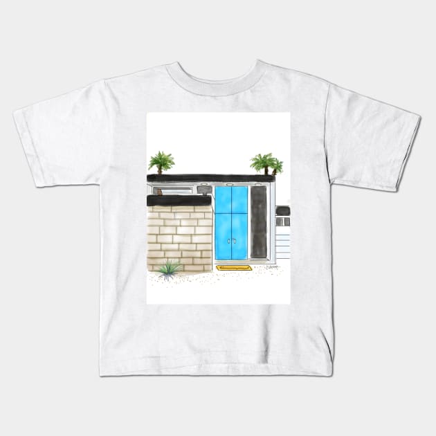 Blue Modern Palm Springs Door Kids T-Shirt by kschowe